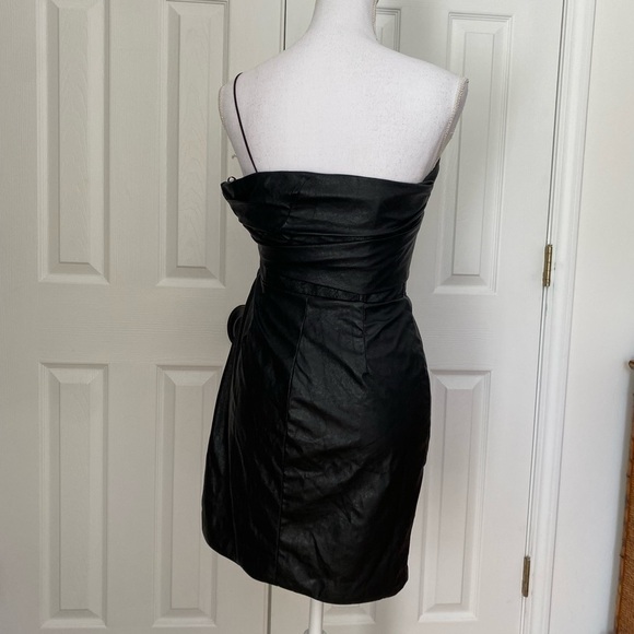 Pinko- Black Faux Leather Large Bow Mini Dress - Picture 7 of 8